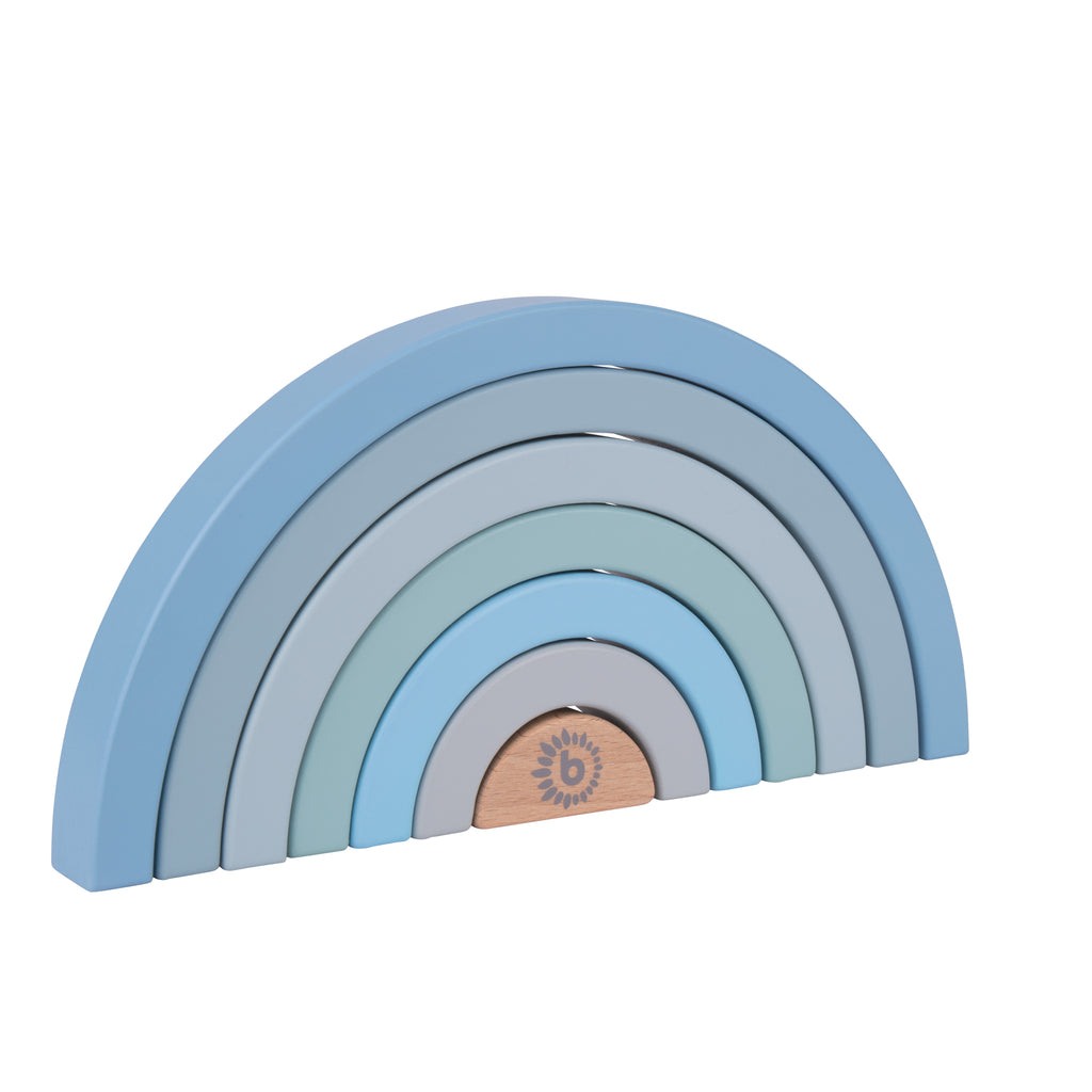 Großer Regenbogen aus Holzbausteinen im Scandi Design blau